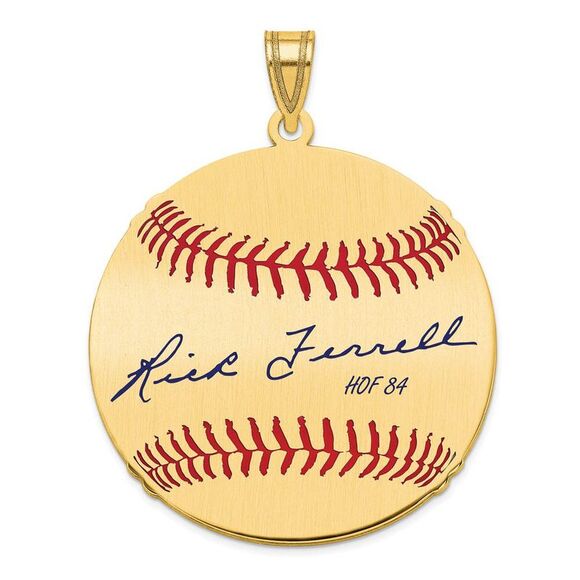 14K Gold Plated Rick Ferrell Signature LG Enamel Baseball Pendant